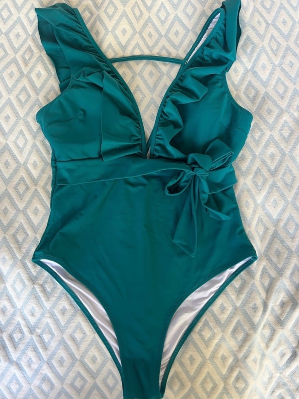 Cupshe Teal Ruffle One-Piece Swimsuit with Side Tie